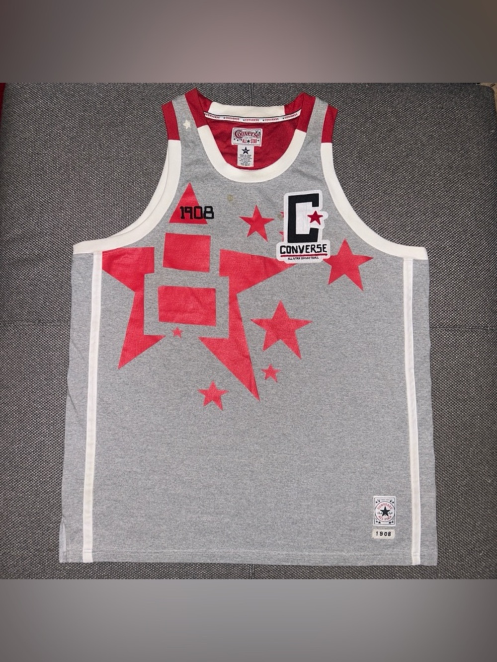 Rare Y2K Converse All Star Grey & Red Basketball Jersey